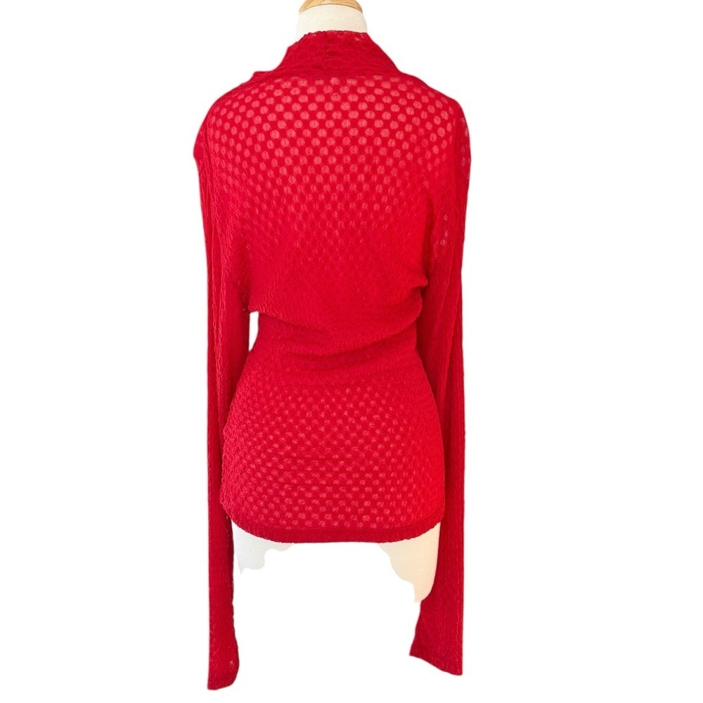Frame Textured Mesh Mock-Turtleneck Top Cherry Red Women Size XL - Picture 5 of 13